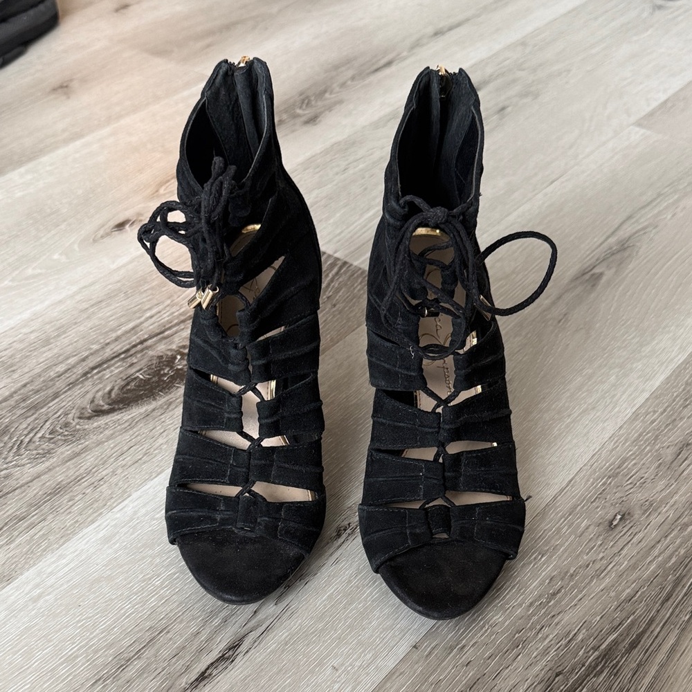 Jessica Simpson Black Suede Women's Adjustable Lace-Up Heels
